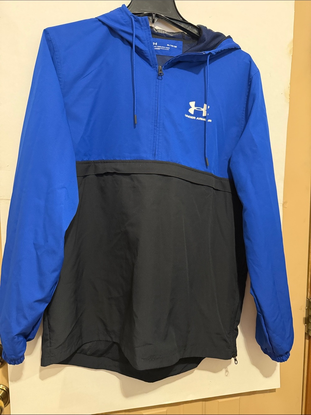 XL Under Armour Royal Blue and Black Half-Zip Hooded Jacket with right side zip